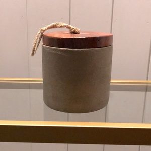 Charming Carved wood jar with rope tied lid